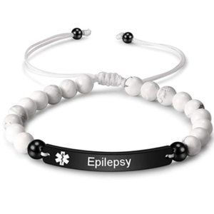 Engraved Bead Epilepsy Medical Alert ID Bracelet